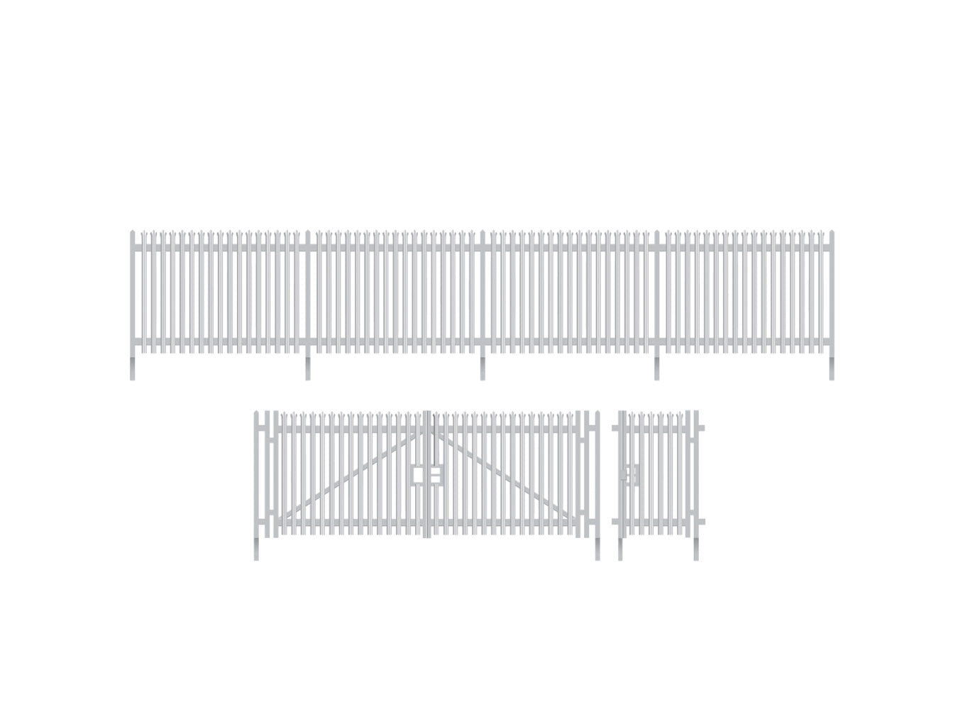Ratio 280 Modern Palisade Fencing with Gates (672mm + gates) N Gauge
