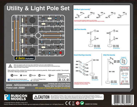 Rubicon Models 283004 Utiliy & Light Pole Set 1:56 Plastic Model Kit