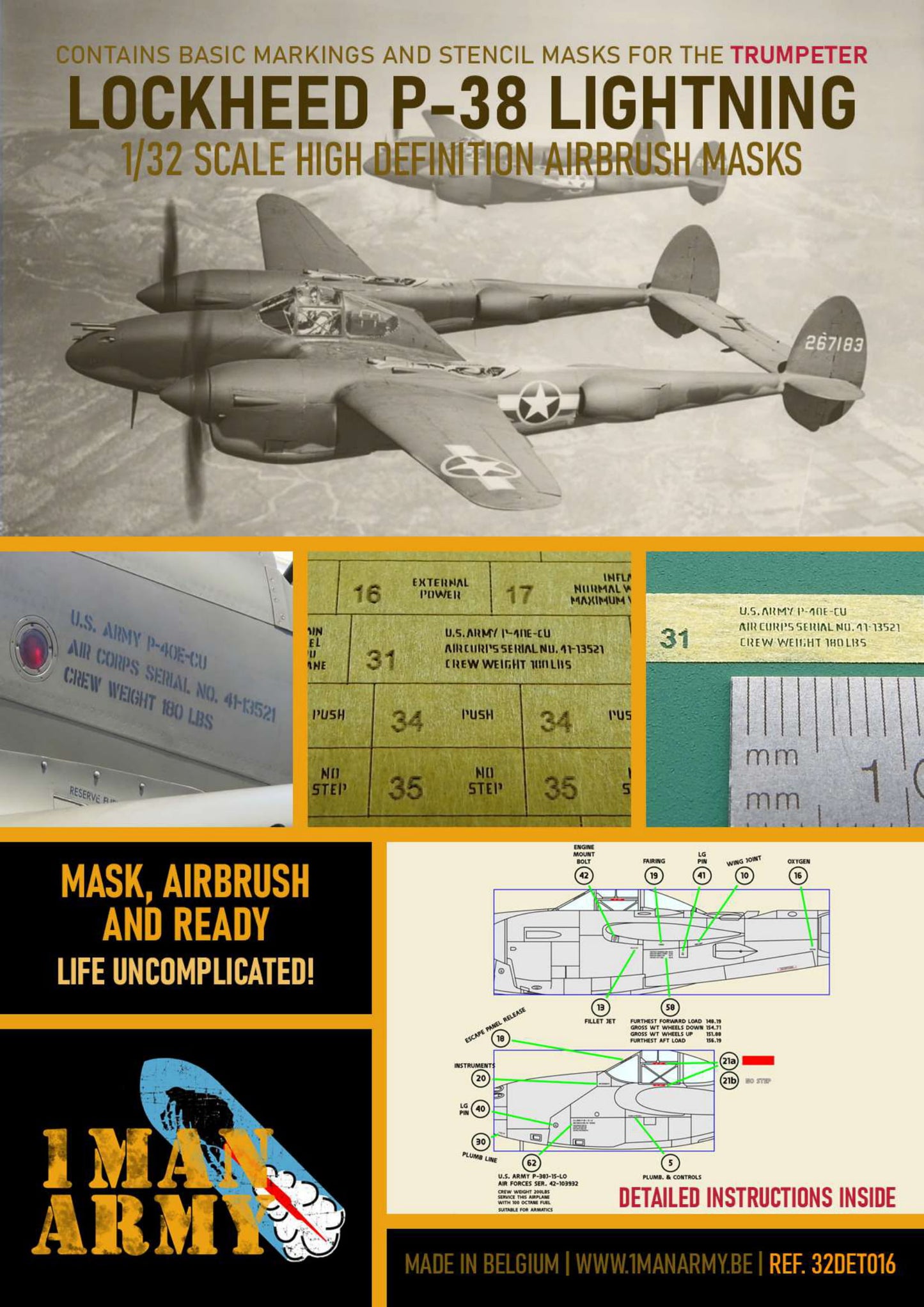 1ManArmy 32DET016 1:32 Lockheed P-38L Lightning