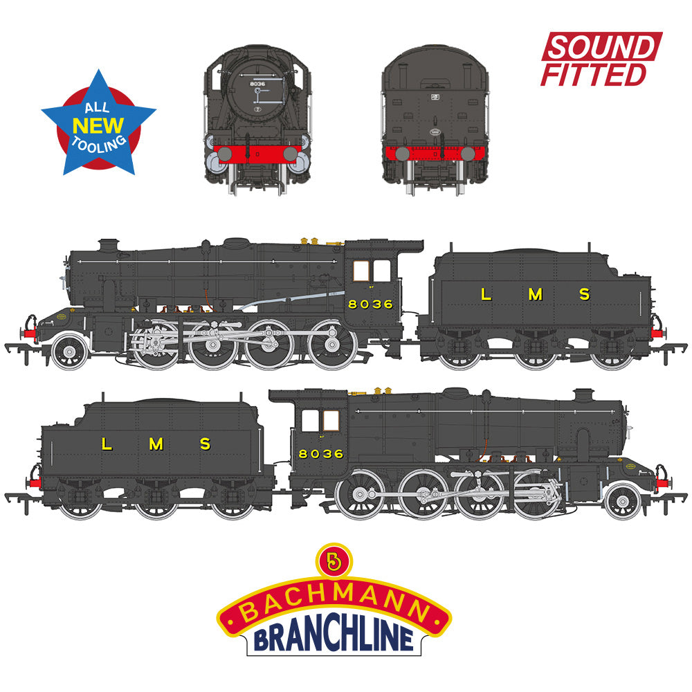 Bachmann Branchline 35-225SF LMS 8F with Riveted Tender 8036 LMS Black SF