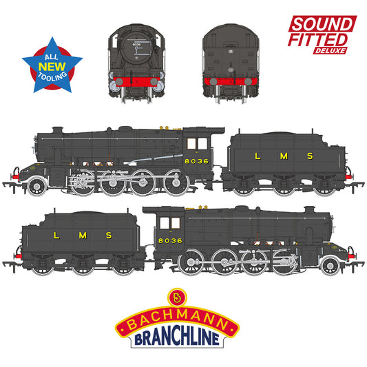 Bachmann Branchline 35-225SFX LMS 8F w/Riveted Tender 8036 LMS Black SF DELUXE