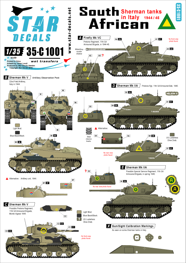 Star Decals 35-C1001 1:35 South African Shermans in Italy 1943-45