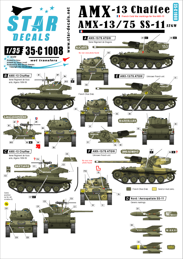 Star Decals 35-C1008 1:35 AMX-13 Chaffee & AMX-13 SS-11