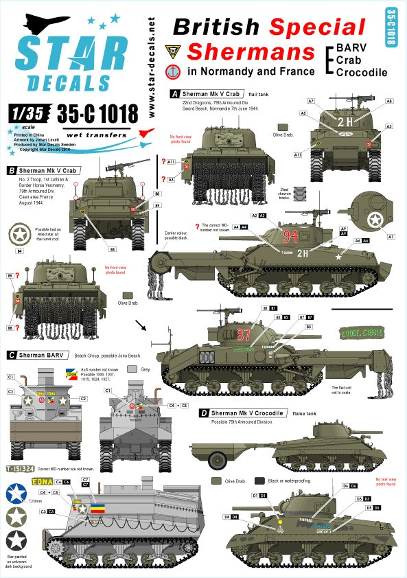 Star Decals 35-C1018 1:35 British Special Shermans