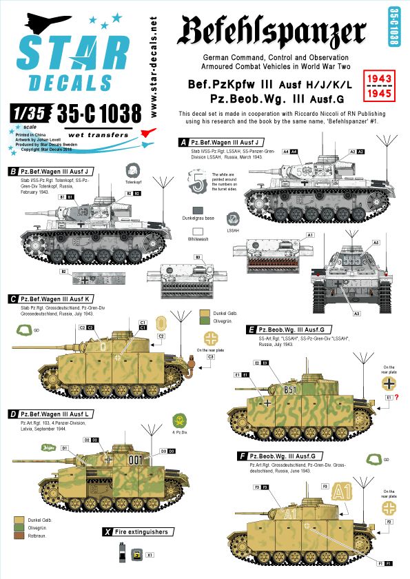Star Decals Pz.Bef.Wagen III Ausf.H/J/K/L & Pz.Beob Wg.III Ausf.G 1:35