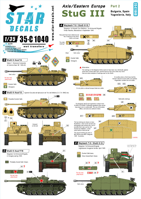 Star Decals 35-C1040 1:35 Axis/Eastern Europe Sturmgeschutz/StuG.III #2
