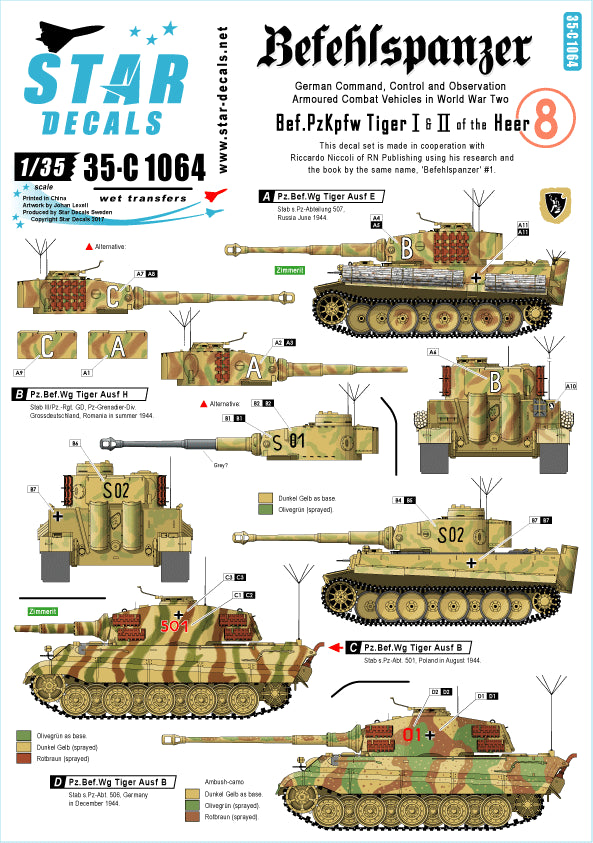 Star Decals 35-C1064 1:35 Befehls Pz.Kpfw.VI Tiger I and Pz.Kpfw.VI Tiger II
