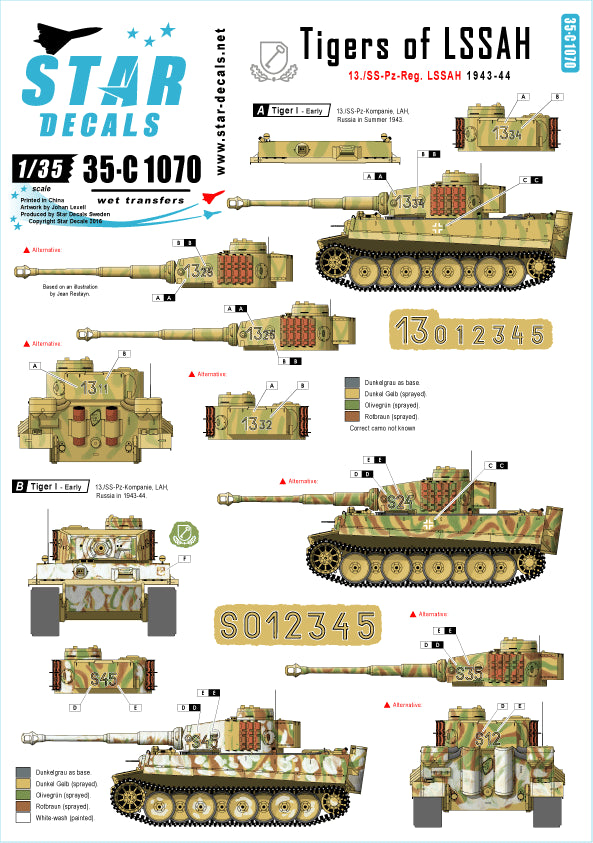 Star Decals Generic Turret Numbers & Insignias 1943-44 1:35