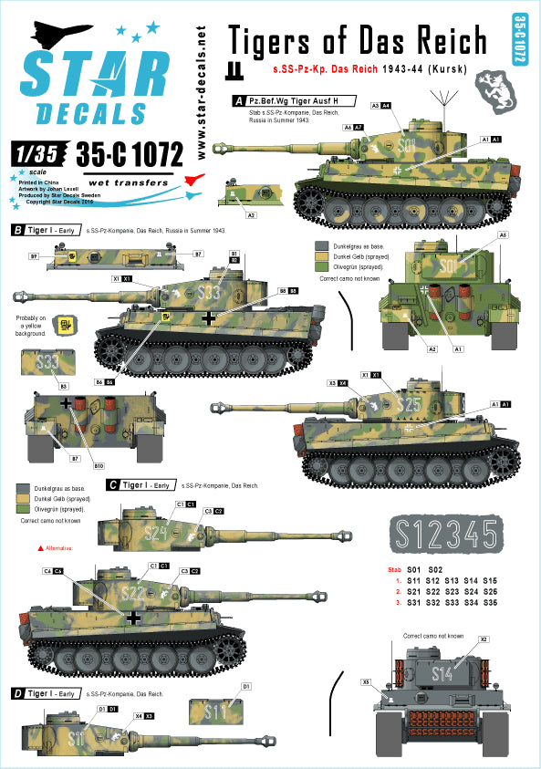 Star Decals Generic Numbers & Insignias Summer 1943-44 1:35