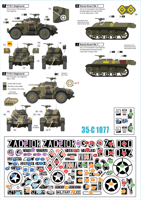 Star Decals 35-C1077 1:35 Firefly, Stuart, Halftrack, Willys Jeep, Staghound