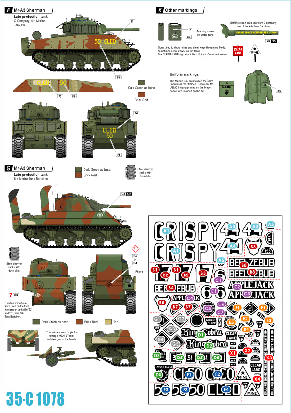 Star Decals 35-C1078 1:35 M4A3 Gun Tank and Flame Tank