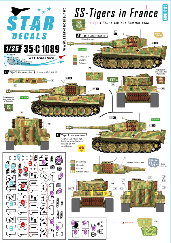 Star Decals 35-C1089 1:35 SS-Pz.Kpfw.VI Tigers in France # 1