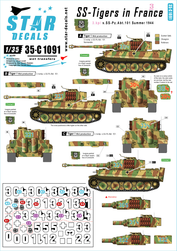 Star Decals 35-C1091 1:35 SS-Pz.Kpfw.VI Tigers in France # 3