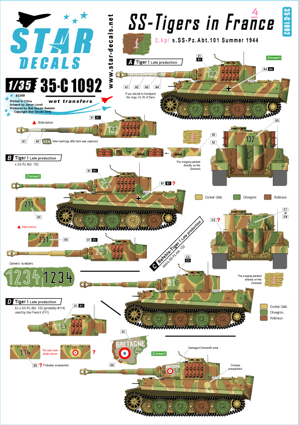Star Decals 35-C1092 1:35 SS-Pz.Kpfw.VI Tigers in France # 4
