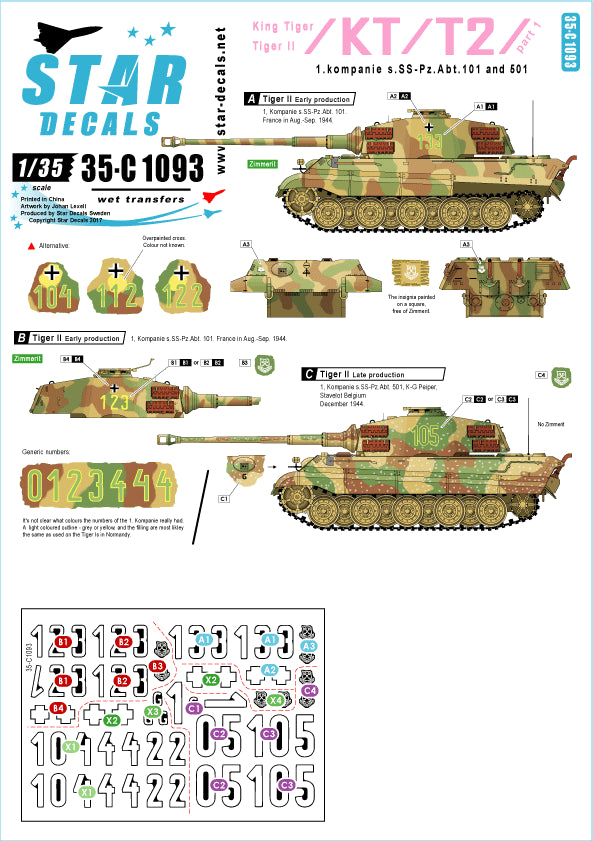Star Decals 35-C1093 1:35 Pz.Kpfw.VI King Tiger / Tiger II # 1