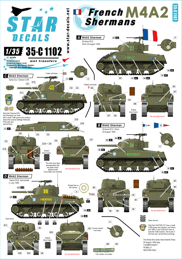 Star Decals 35-C1102 1:35 French Shermans # 1