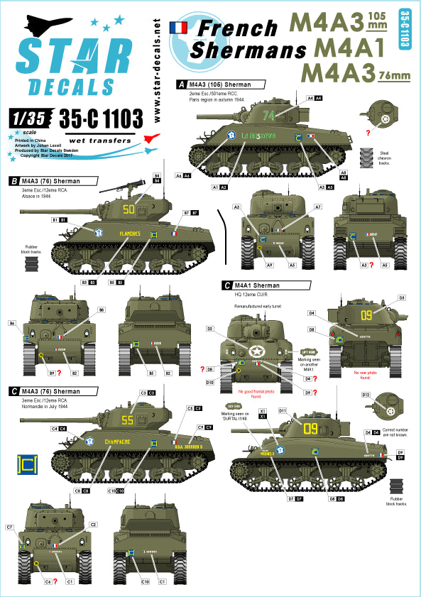 Star Decals 35-C1103 1:35 French Shermans # 2