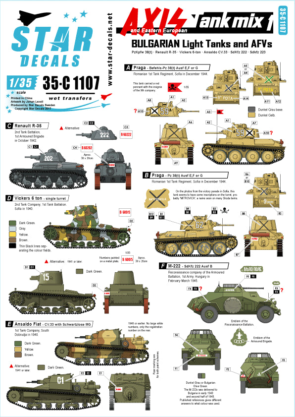 Star Decals 35-C1107 1:35 Axis & East European Tank mix # 1