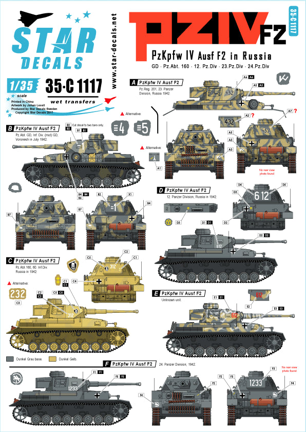 Star Decals 35-C1117 1:35 Pz.Kpfw.IV Ausf.F2