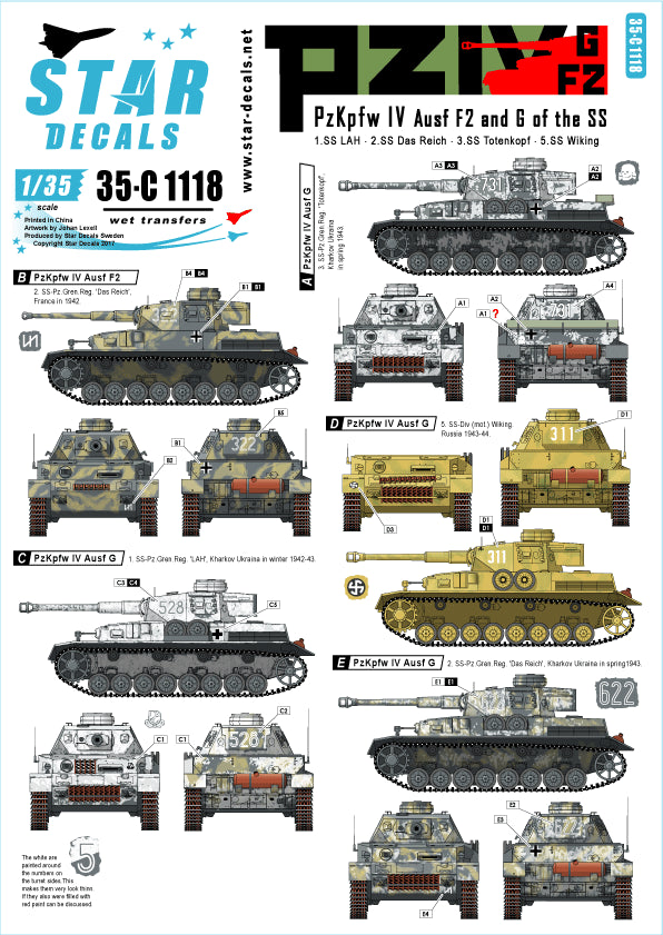 Star Decals 35-C1118 1:35 Pz.Kpfw.IV Ausf.F2/Ausf.G