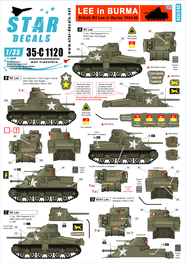 Star Decals 35-C1120 1:35 Lee in Burma