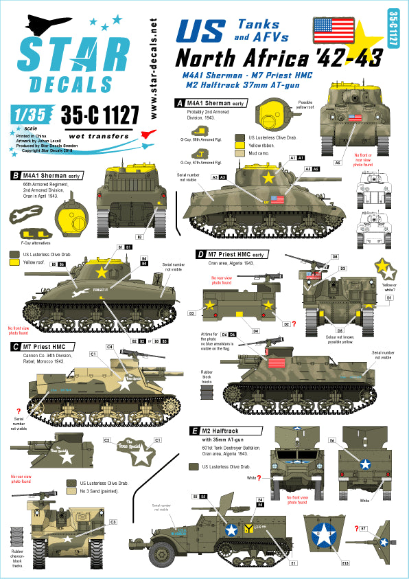 Star Decals M4A1 Sherman, M7 Priest & M2 Halftrack 1:35