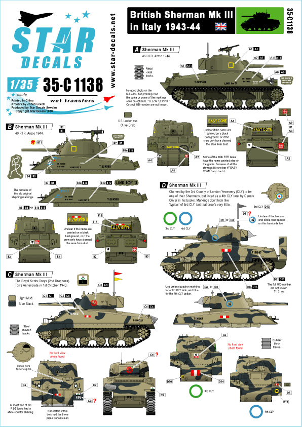 Star Decals 35-C1138 1:35 Sherman Mk.III
