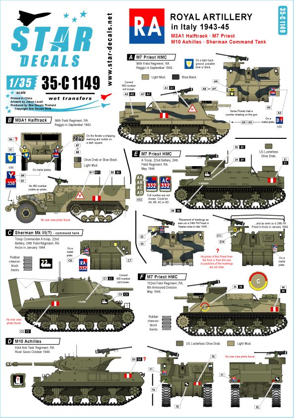 Star Decals 35-C1149 1:35 Royal Artillery in Italy