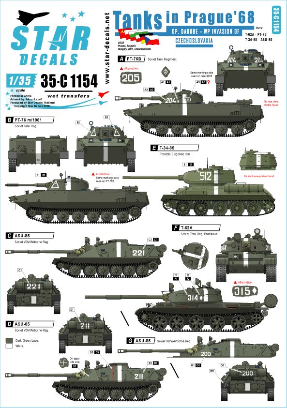 Star Decals 35-C1154 1:35 Tanks in Prague 1968