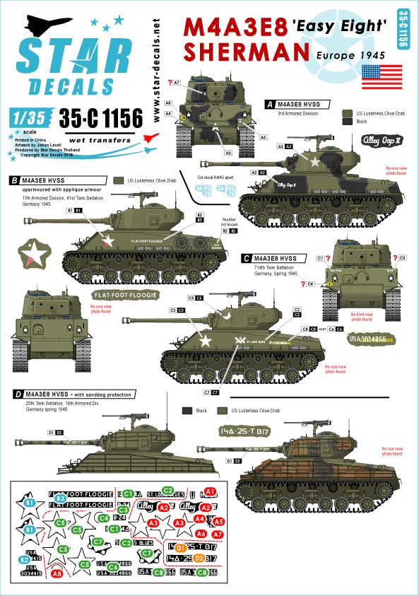 Star Decals 35-C1156 1:35 M4A3E8 Easy Eight Sherman
