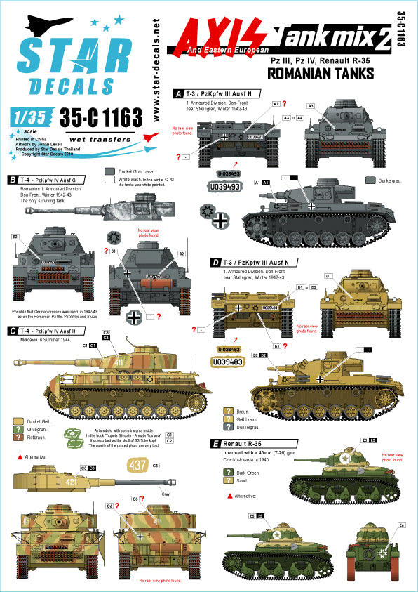 Star Decals 35-C1163 1:35 Axis Tank Mix # 2