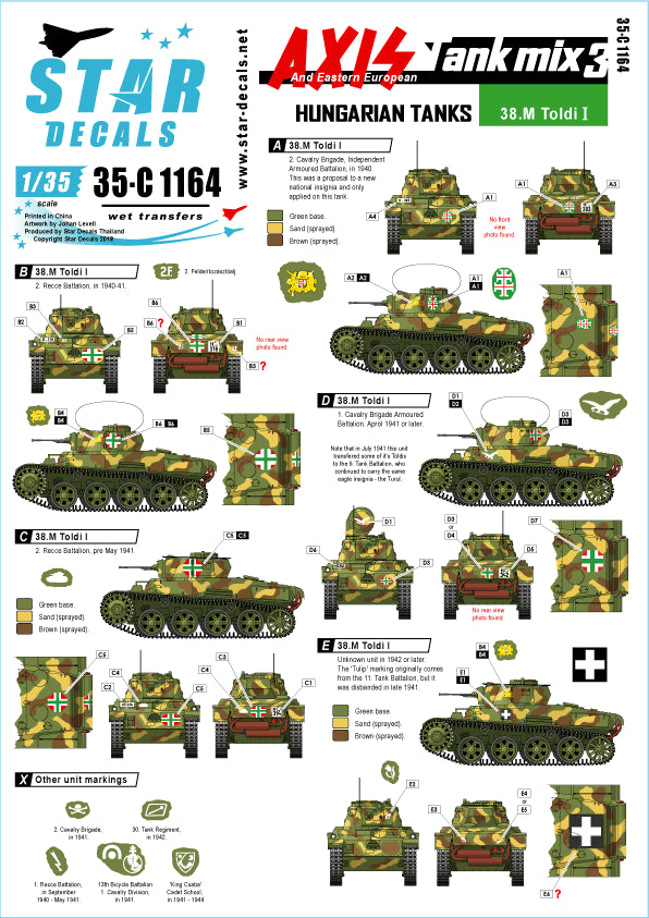 Star Decals 35-C1164 1:35 Axis Tank Mix # 3