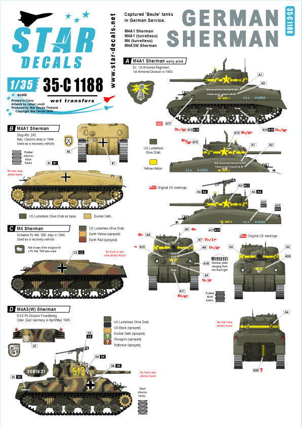 Star Decals 35-C1188 1:35 German Sherman