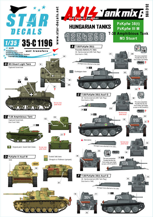 Star Decals 35-C1196 1:35 Axis Tank mix # 6