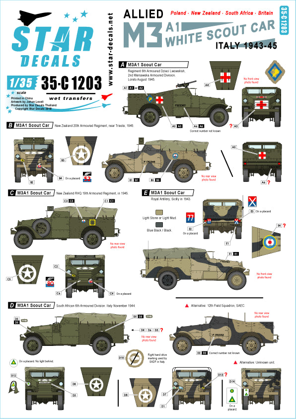 Star Decals 35-C1203 1:35 Allied M3A1 White Scout Car