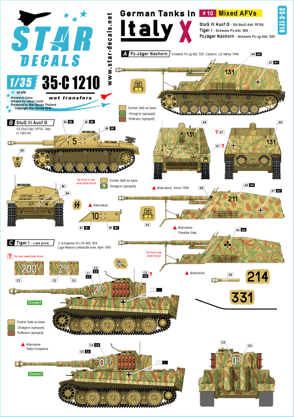 Star Decals 35-C1210 1:35 German tanks in Italy # 10