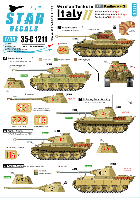 Star Decals 35-C1211 1:35 German tanks in Italy # 11