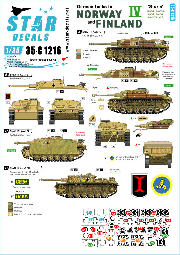 Star Decals German Tanks Norway & Finland StuG III Ausf.F/G StuH 42 1:35