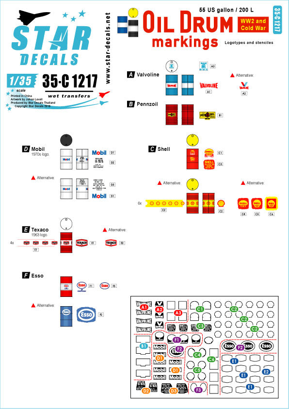 Star Decals Oil Drum Markings Commercial 55 Gal / 200L 1:35
