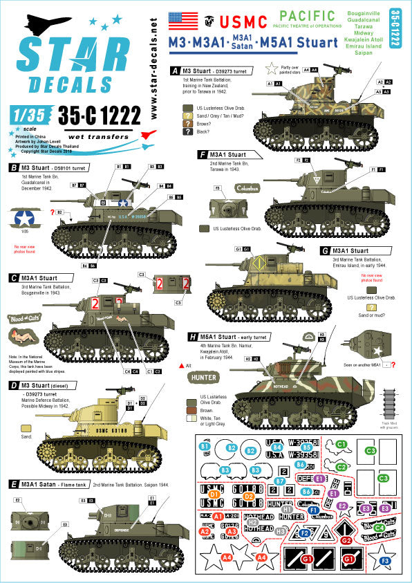 Star Decals 35-C1222 1:35 M3, M3A1, M3A1 Satan and M5A1 Stuart