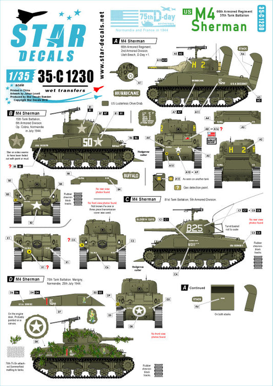 Star Decals 35-C1230 1:35 US M4 Sherman