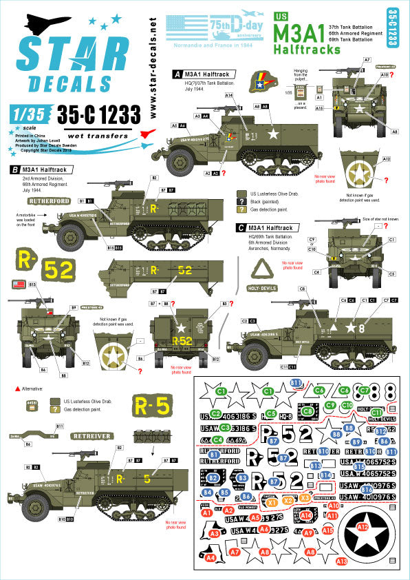 Star Decals 35-C1233 1:35 US M3A1 Halftracks