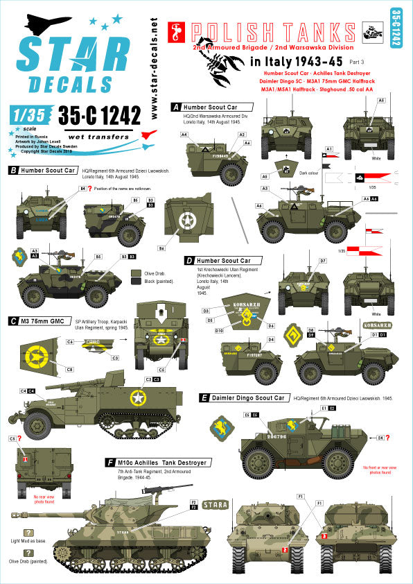 Star Decals 35-C1242 1:35 Polish Tanks in Italy 1943-45 # 3