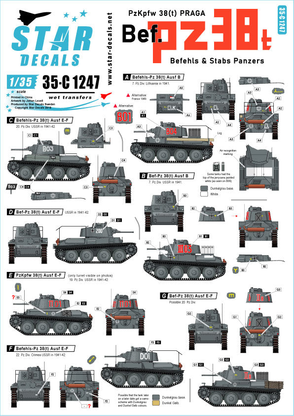 Star Decals 35-C1247 1:35 Pz.Kpfw 38