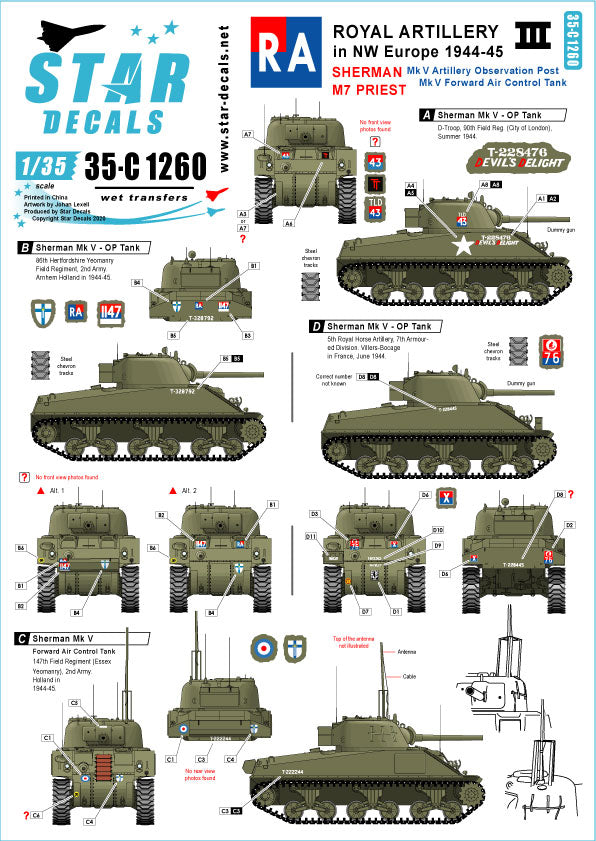 Star Decals 35-C1260 1:35 Royal Artillery # 3