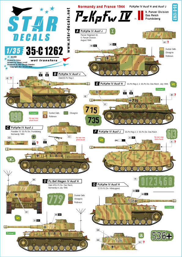 Star Decals 35-C1262 1:35 Pz.Kpfw.IV in Normandy and France # 2