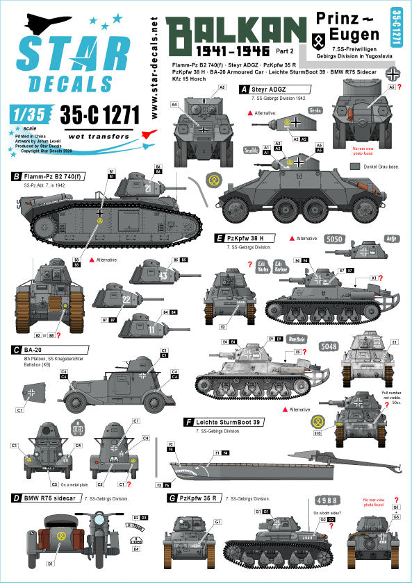 Star Decals 35-C1271 1:35 Balkan WW2 # 2