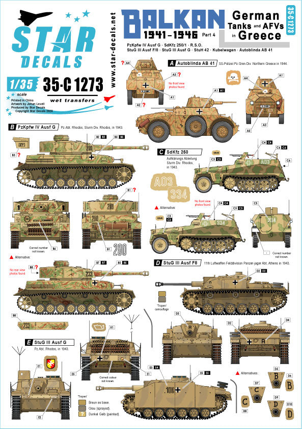 Star Decals 35-C1273 1:35 Balkan WW2 # 4