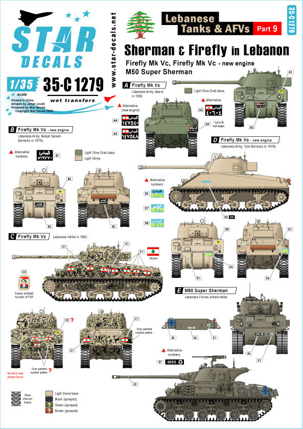 Star Decals Middle East 1950s Egypt Sherman & T-34 Markings 1:35