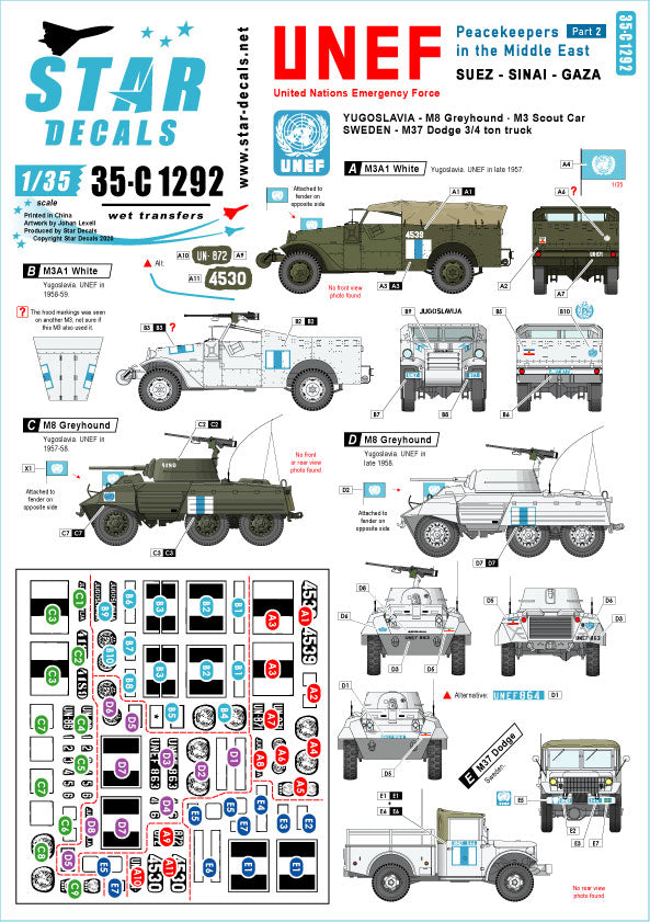 Star Decals Peacekeepers Middle East #2 UNEF Suez Sinai Gaza 1:35